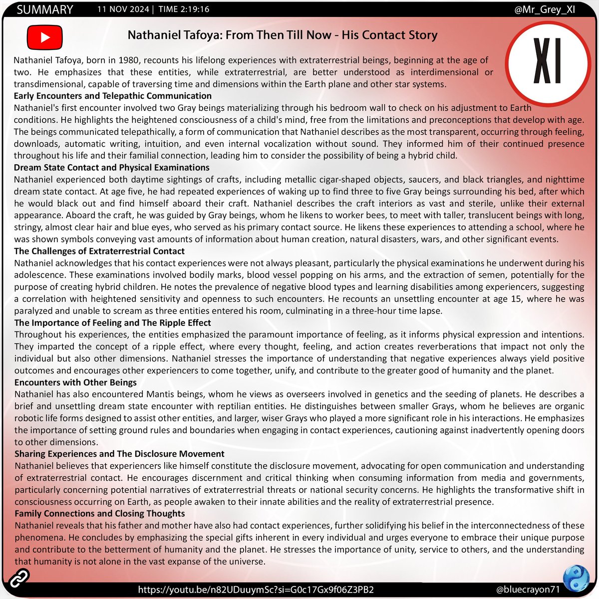 bluecrayon71's tweet image. Nathaniel Tafoya: From Then Till Now - His Contact Story @Mr_Grey_XI 

🔗 youtu.be/n82UDuuymSc?si…

#grays #tallwhites
#mantids #reptilians #telepathy #dreamstatecontact #physicalexamination #rippleeffect #c5protocol #consciousness #consciousness
