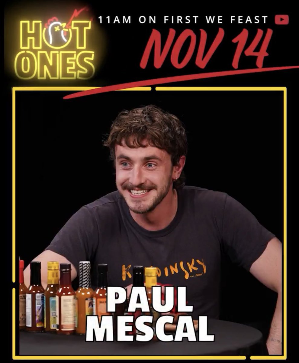 PopBase's tweet photo. Paul Mescal is this week’s guest on ‘Hot Ones.’ https://t.co/fB6hdoZ2Z0