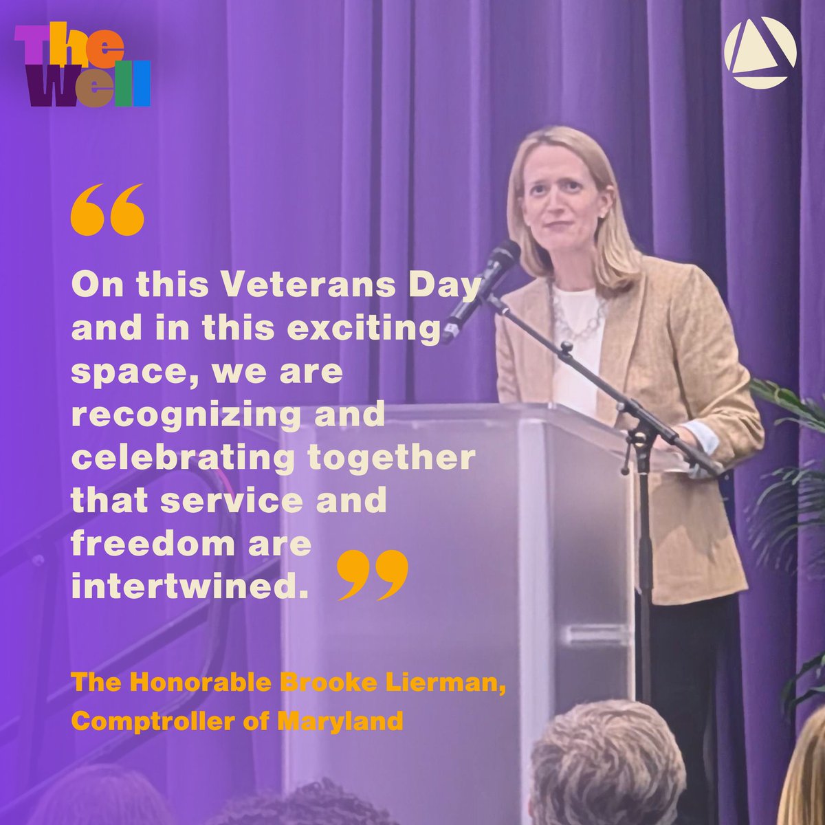 Thank you to The Honorable Brooke Lierman, Comptroller of Maryland, for delivering the welcoming remarks at The Well and for sharing your journey in service, from AmeriCorps volunteer to Comptroller for the State of Maryland.

#TheWell2024