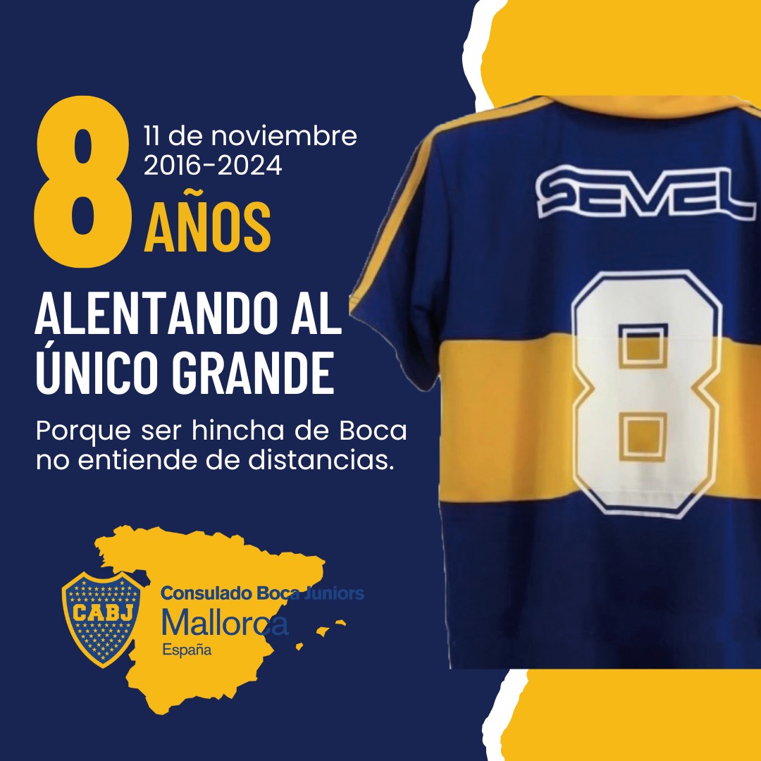 8 años, desde 2016 hasta hoy.
10.000 kms, entre La Boca y Mallorca

Pasan los años y el sentimiento no se termina.
Tan lejos y tan cerca a la vez.

!Feliz aniversario, Bosteros/as de Mallorca! 💙💛💙