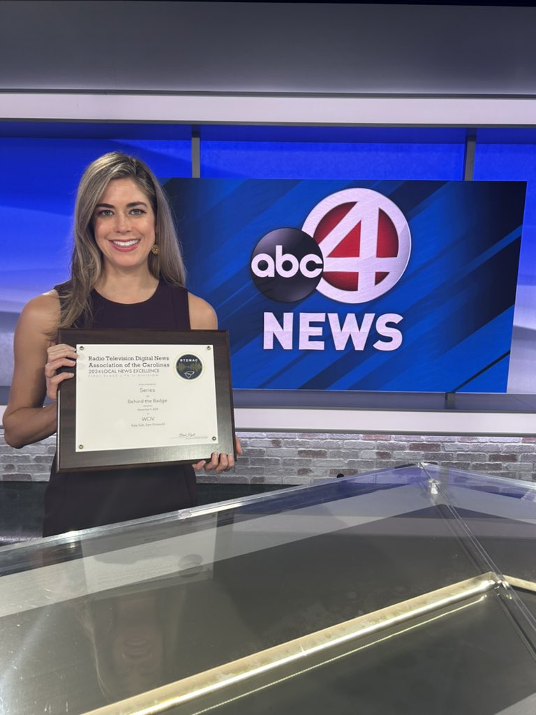 katysolt's tweet photo. Some new hardware came in today 🏆 Thank you to everyone at @rtdnac for this award! I’m honored to tell the stories of our men and women in uniform across the Lowcountry 💙 @ABCNews4 #RTDNAC #chsnews #BehindtheBadge https://t.co/vd2l083m1o