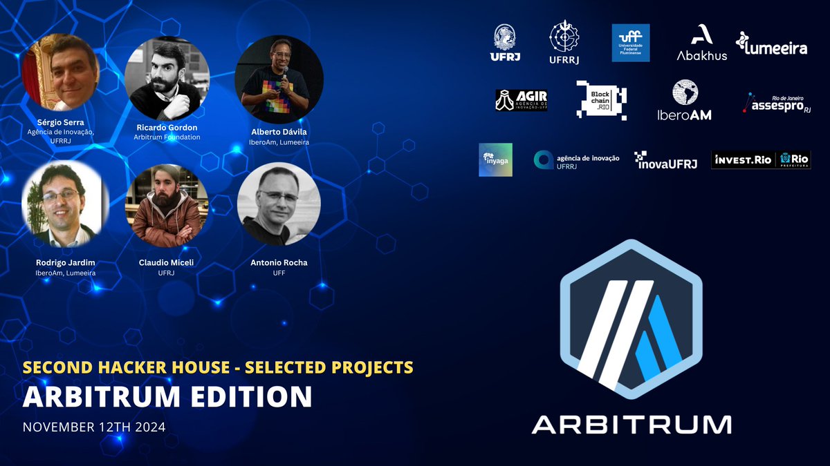 Amanhã terça 12/11 às 19h (GMT-3) teremos a apresentação dos 3 projetos selecionados na segunda Hacker House (<a href="/arbitrum/">Arbitrum</a> edition) do Hub de Inovação em Blockchain. A transmissão será pelo YT:

youtube.com/live/GEpOkLwQE…

Convidados especiais: <a href="/Ricardo__Gordon/">Ricardo "Gordon" (💙,🧡) 🇵🇹</a> e <a href="/sergiomserra/">Sergio Serra</a>