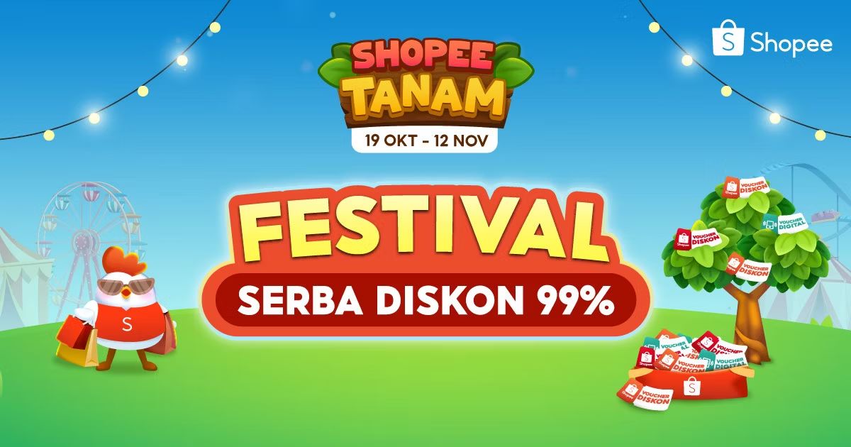 Yuk panen semua voucher setiap hari di #FestivalSerbaDiskon99% Shopee Tanam! shp.ee/0dwz6a8ldjl