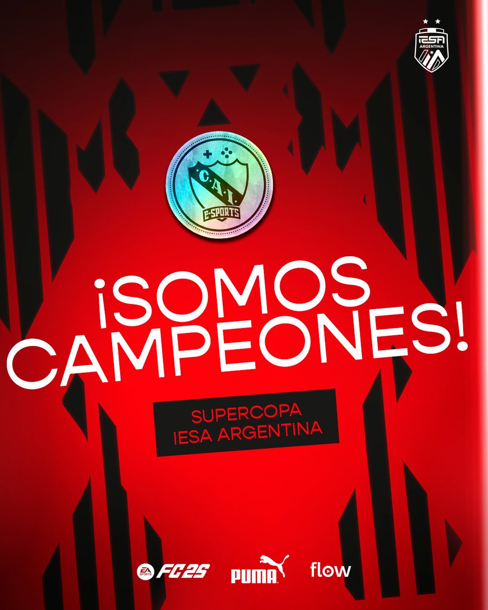 ¡SOMOS CAMPEONES DE LA SUPERCOPA IESA ARGENTINA! 🏆

Primer final de #FC25 en #ClubesPro y la ganó el Rey de Copas. Como manda la historia 🎮

Victoria 2 a 1 en el global a tercer partido ante <a href="/Edelpgaming/">Estudiantes Gaming</a> ✅️

#TodoRojo 🔴