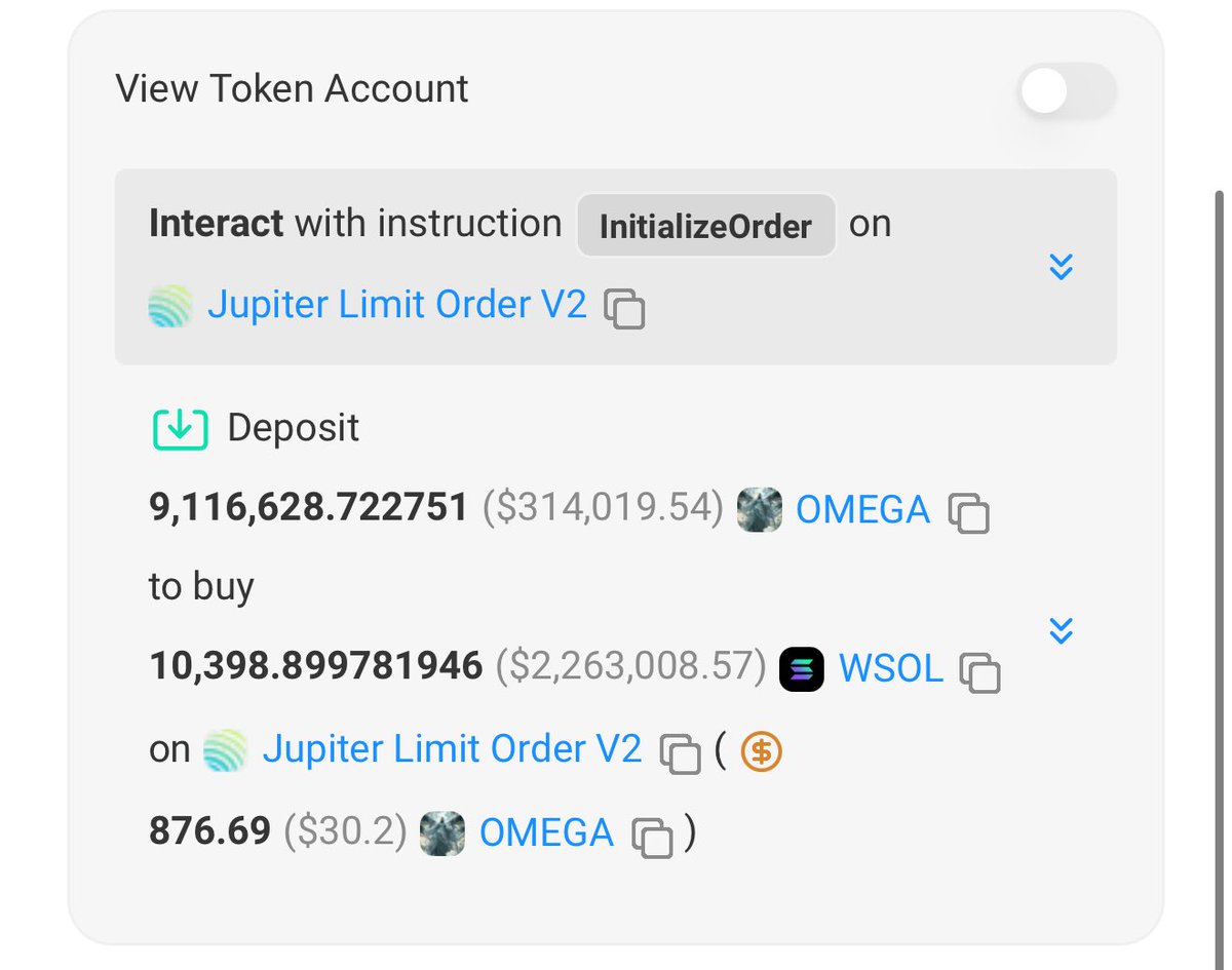 SolanaPlays's tweet photo. A wallet that timed the ACT binance listing and traded it, recently bought ~9,000,000 $omega ($314,000) and set a limit order to sell for 10,400 SOL ($2.2M) https://t.co/1qRnapUThb