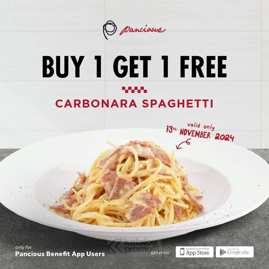katalogpromosi's tweet image. 🍝🎉 Promo Buy 1 Get 1 Free Carbonara Spaghetti di Pancious hanya untuk pengguna Pancious Benefit App pada 13 Nov 2024! Ajak teman dan nikmati makan enak bareng!
katalogpromosi.com/promo-pancious…

#Pancious #PromoMakan #Spaghetti #Buy1Get1