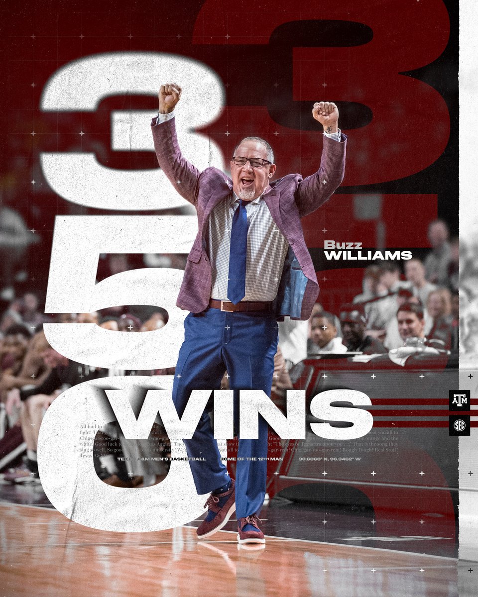That's 3️⃣5️⃣0️⃣ for <a href="/TeamCoachBuzz/">Buzz Williams</a>!  

#GigEm