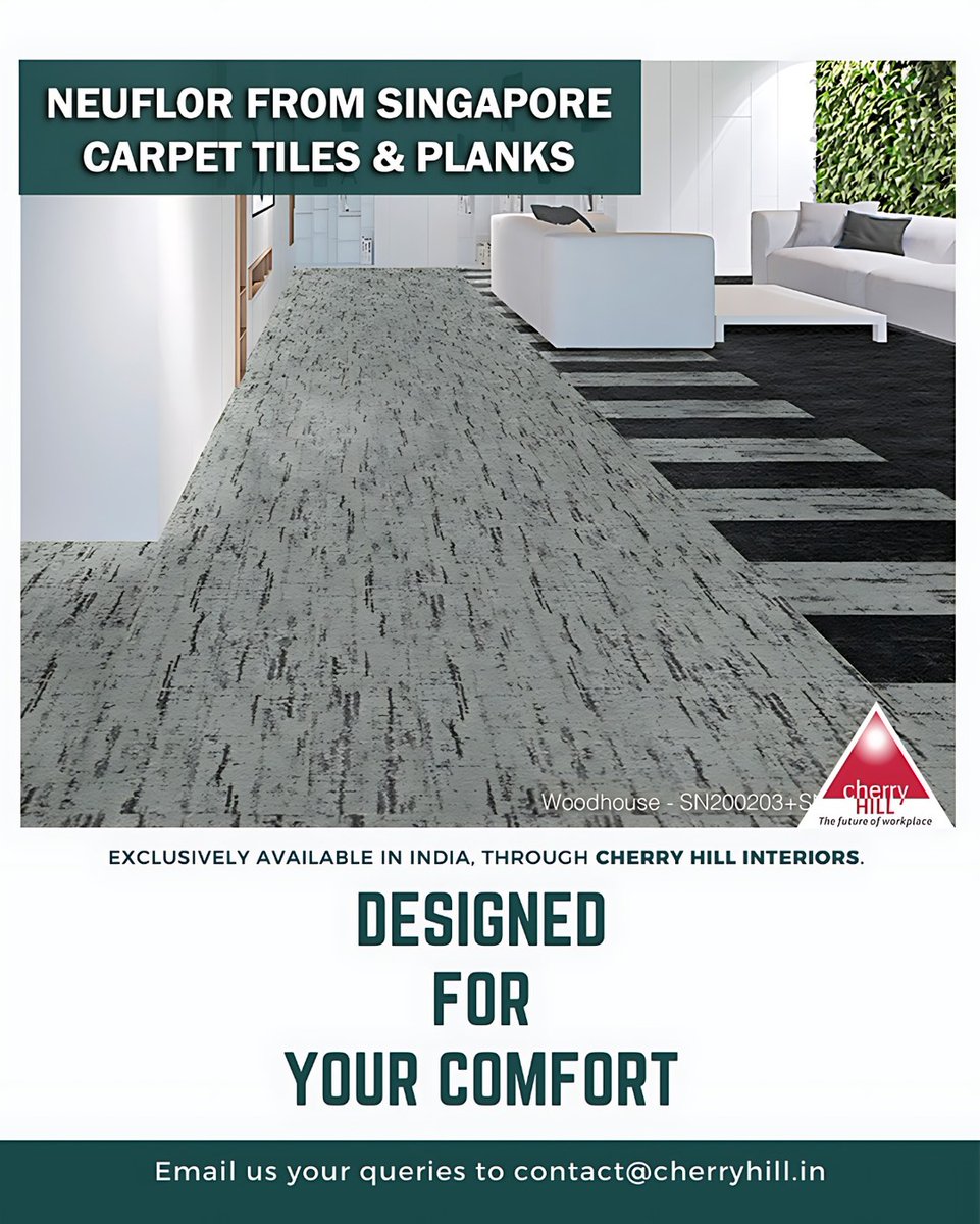 CherryHillDelhi's tweet image. Neuflor is a Singapore based brand.  #NEUFLOR  has been Introduced and exclusively marketed by Cherry Hill for PAN India supply. The only company in the globe having license from Dupont for using SORONA fibre for manufacturing of carpets.

#CherryHillInteriors #customfixtures