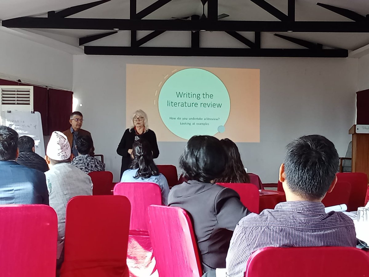 First session of has kicked off with Gina Wisker. Participants are learning how to structure literature review in journal article. 
#uknepalacawriwo24