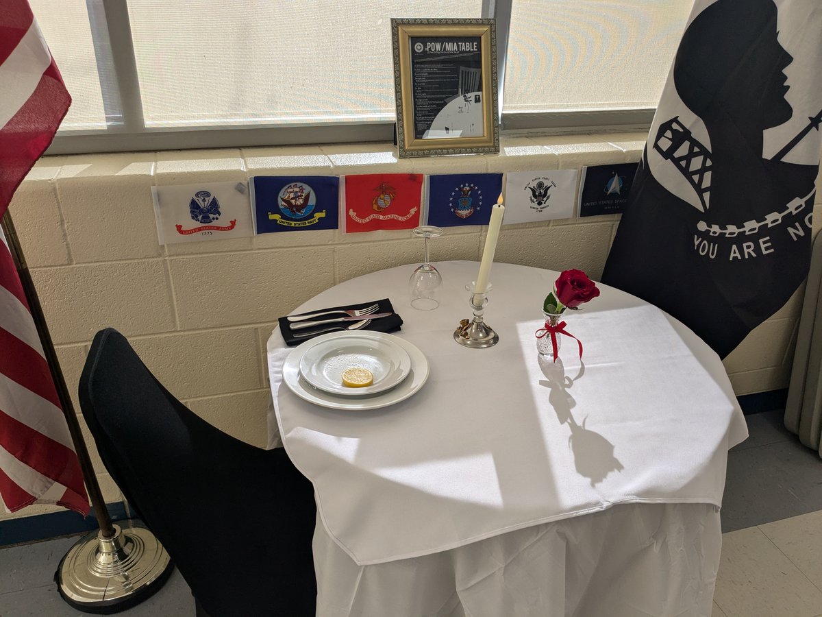We enjoyed thanking our Veterans with a family breakfast afterward, and were honored to have our shop teacher Mr. Jaminski our keynote speaker! In addition to talking about his time in the service, he set up a ceremonial POW/MIA for students to reflect on throughout the day.