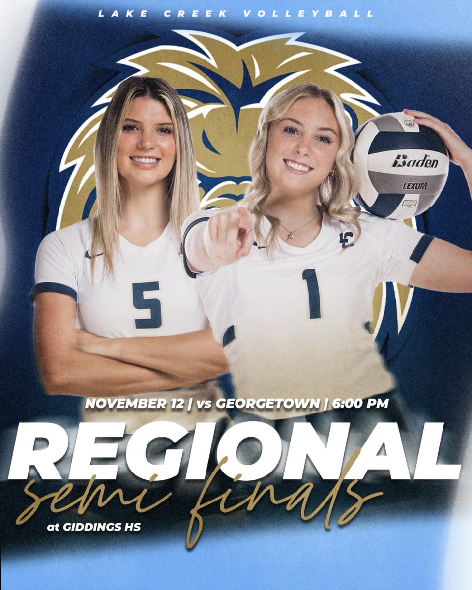 lakecreekvb's tweet photo. Round 3 here we come!! Regional Semi-Finals are tomorrow, Nov.12 vs Georgetown at Giddings HS at 6:00pm. See you there Lions!! #untilweallwin #strongertogether #lockedin #everypeicematters #brickxbrick @LakeCreekHS https://t.co/hxa5dCTcu2