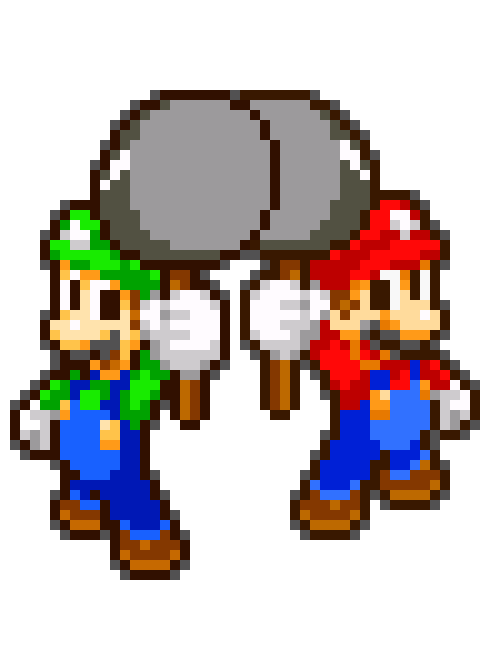 Brothership ad pose recreation as Superstar Saga sprites
