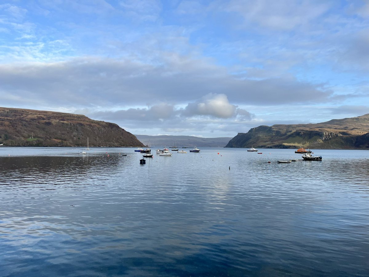 Portree harbour looking spectacular earlier today in the mild November weather #Skye