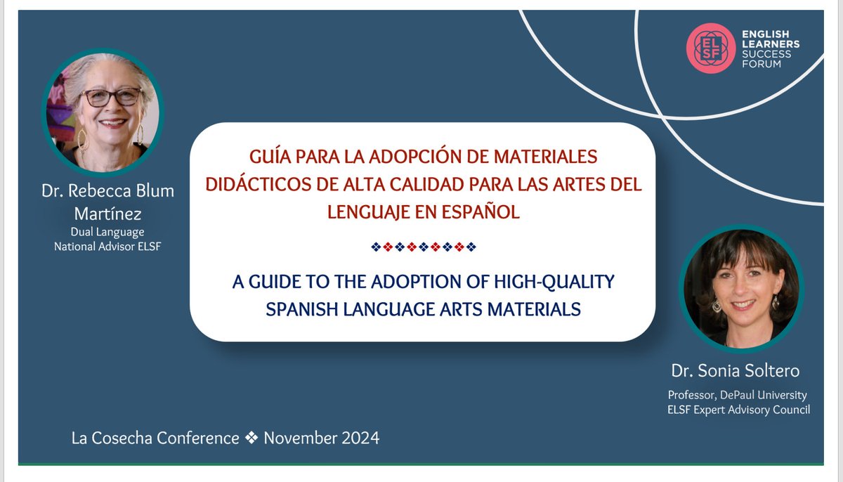 Thrilled to co-present with amazing mujeres at La Cosecha this week. Can’t wait to be among friends/colleagues to lift each other up &amp; recharge for tough challenges ahead. Join us:
Thursday 10:55 Spanish Language Arts Materials
Friday 1:30 DLLs Literacy &amp; SOR
¡Seguimos adelante!