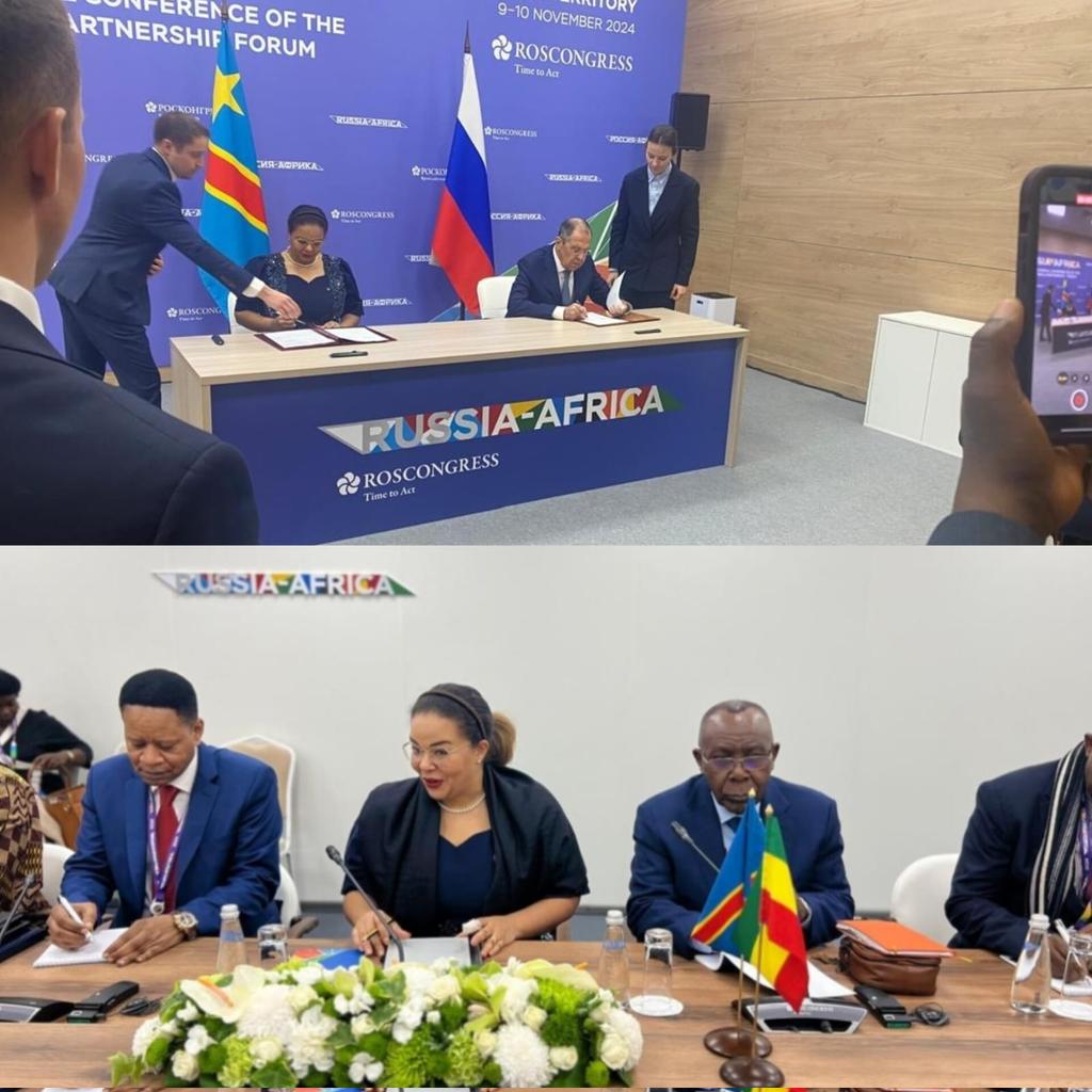 AmbaRDC2022's tweet photo. En prélude aux discussions bilatérales, la Patronne de la Diplomatie Congolais Thérèse KAYIKWAMBA WAGNER et son homologue Russe Sergeï LAVROV, ont signé un mémorandum d'entente sur les consultations politiques entre les deux Ministères. https://t.co/UUBmucKXNI