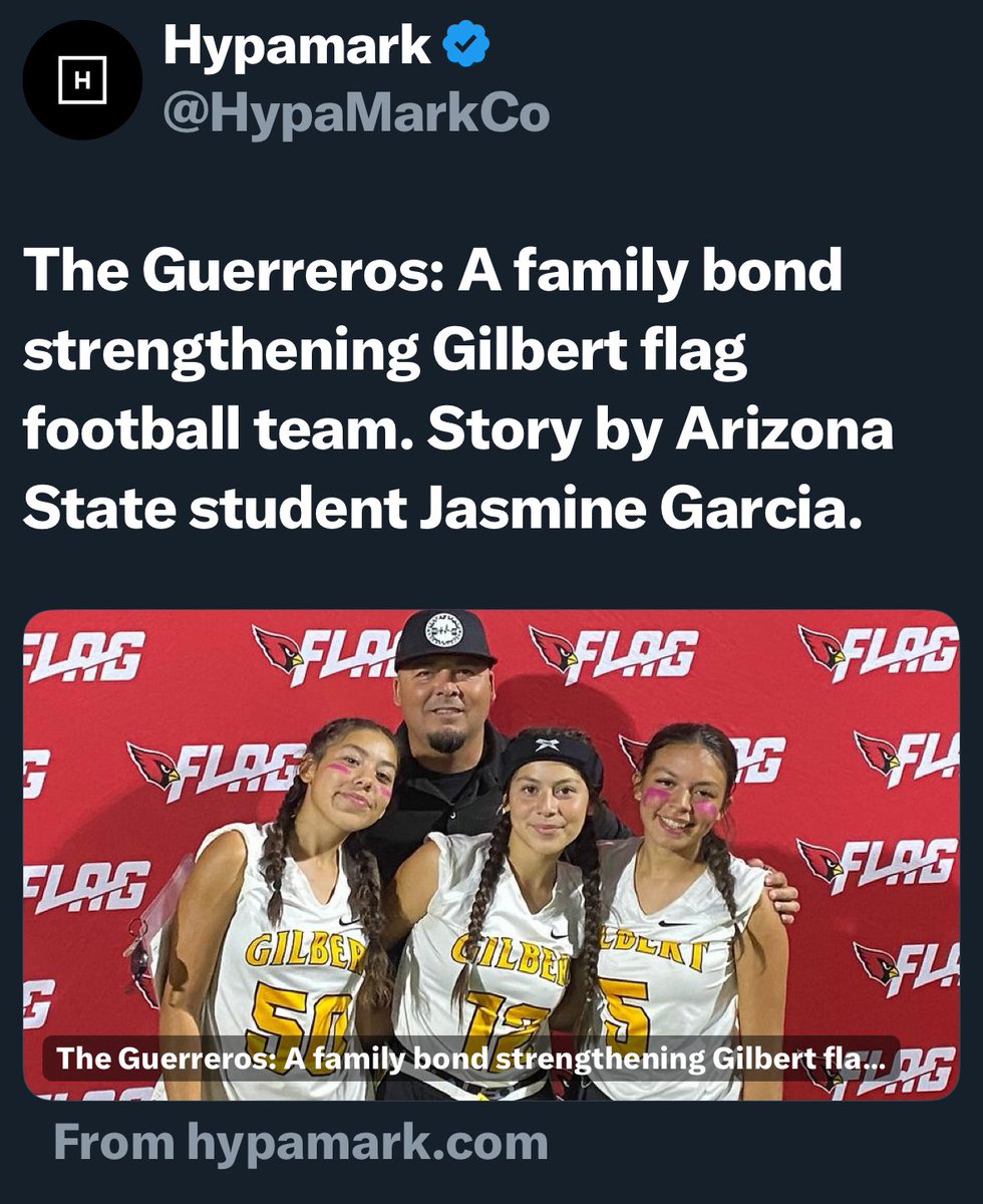 Blessed for the opportunity to Coach these 3! Thank you <a href="/HypaMarkCo/">Hypamark</a>  Jasmine Garcia for the write up. 
<a href="/GHSladyflag/">Gilbert Tigers Girls Flag Football</a> <a href="/Gilbert_Tigers/">Gilbert High School Athletics</a> 

hypamark.com/post/the-guerr…