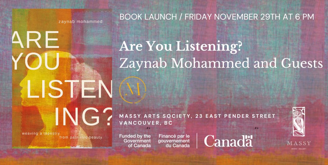 Massy Arts Society (@massyarts) on Twitter photo Join us, <a href="/MassyBooks/">MassyBooks</a>, Zaynab Mohammed and Guests, for Zaynab's Book Launch of, Are You Listening? Friday, November 29th at 6 PM at Massy Arts!
Register here: eventbrite.ca/e/are-you-list⦠Join us, <a href="/MassyBooks/">MassyBooks</a>, Zaynab Mohammed and Guests, for Zaynab's Book Launch of, Are You Listening? Friday, November 29th at 6 PM at Massy Arts!
Register here: eventbrite.ca/e/are-you-listā¦