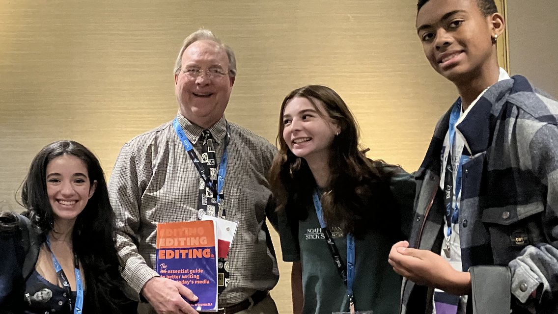 Cognella's tweet photo. Buck Ryan, co-author of “Editing. The Essential Guide to Better Writing Across Today’s Media,” was one of the top-notch presenters at the recent JEA/NSPA National High School Journalism Convention  in Philadelphia. @NationalJEA @NSPA @nhsjc #Editing #Journalism https://t.co/2K0uwmhRUm