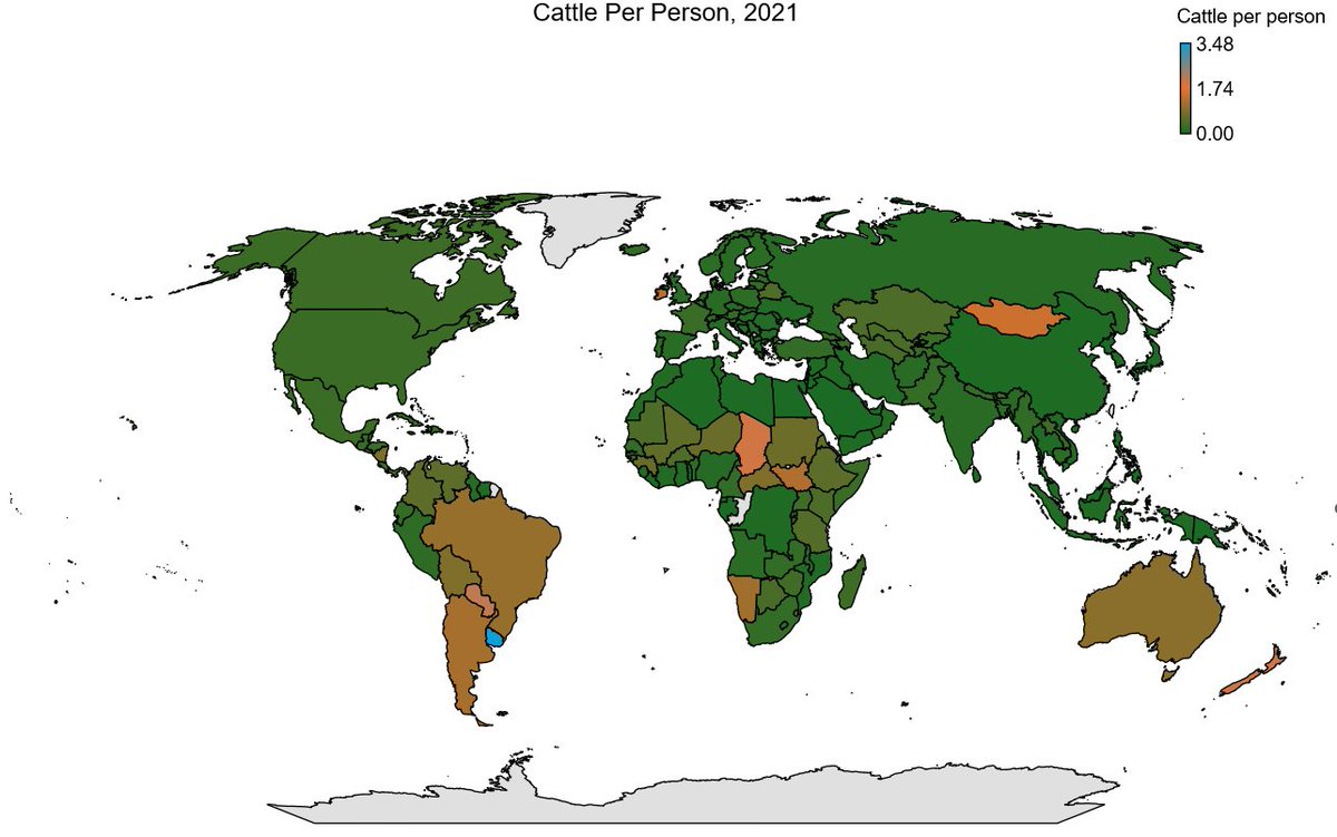 drsplace's tweet photo. Average number of cattle per person by country. Data from UN FAO. https://t.co/f5ynhnBZk2