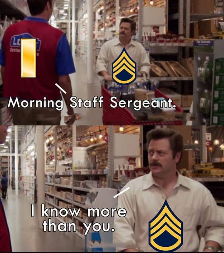 GIJOE6732's tweet image. #2LT
#ButterBar
#HighlyPaidPvt
#StaffSgt
#IKnowMoreThanYou