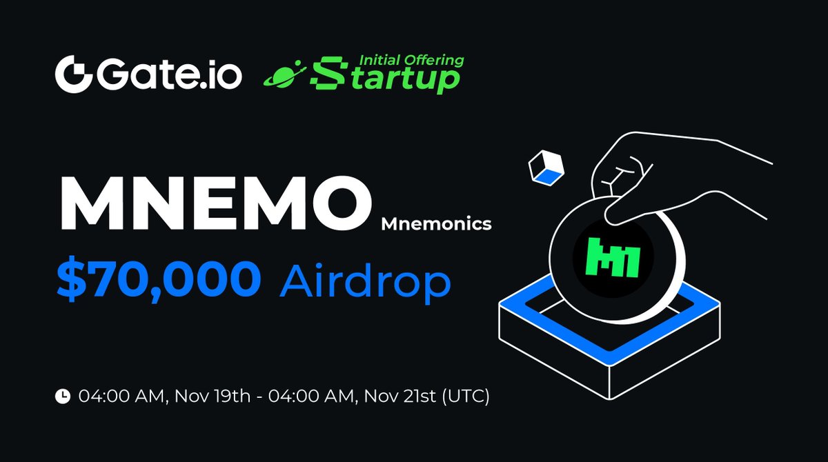 Gate_Launch's tweet photo. New Initial Offering: Claim your share of $70,000 $MNEMO @Mnemonics_coin

✅Hold $10 spot asset & claim free #airdrops.
⏰04:00am, Nov 19 - Nov 21 (UTC)
Claim Now: https://t.co/PWU9mHXL08

Trading: 08:00am, Nov 21 (UTC) 
More: https://t.co/xfkRGuy9Fo

#Gateio #GateioStartup #Launchpad