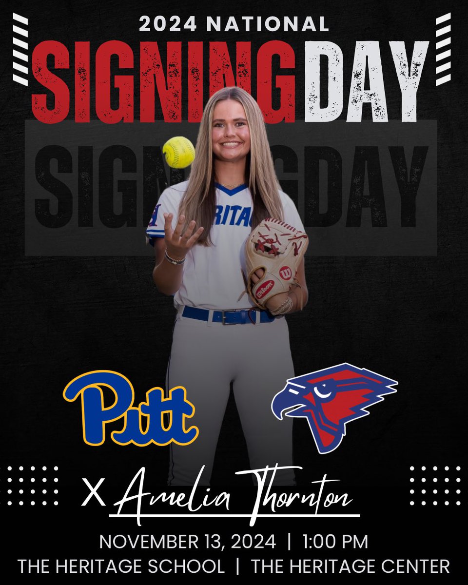Heritage Softball (@ths_hawks_sb) on Twitter photo π¨WEDNESDAY IS SIGNING DAY!
Help us celebrate as Amelia Thornton signs to play softball and continue her academic career at the University of Pittsburgh!
ποΈ Wednesday, November 13th
πThe Heritage Center
β° 1:00 PM
<a href="/THS_HawksSports/">Heritage Athletics</a> <a href="/NTHSports/">NTH Sports</a> <a href="/CowetaScore/">CowetaScore</a> <a href="/AmeliaThorn10/">Amelia Thornton 2025</a> π¨WEDNESDAY IS SIGNING DAY!
Help us celebrate as Amelia Thornton signs to play softball and continue her academic career at the University of Pittsburgh!
ποΈ Wednesday, November 13th
πThe Heritage Center
β° 1:00 PM
<a href="/THS_HawksSports/">Heritage Athletics</a> <a href="/NTHSports/">NTH Sports</a> <a href="/CowetaScore/">CowetaScore</a> <a href="/AmeliaThorn10/">Amelia Thornton 2025</a>