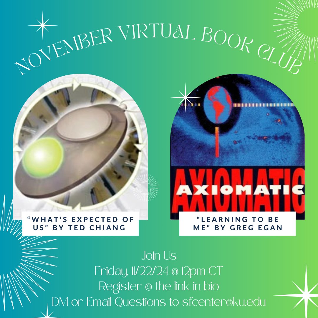 📚 Join us for our November Virtual Book Club! This month, we're diving into “What’s Expected of Us” by Ted Chiang and “Learning to Be Me” by Greg Egan.
🗓️ Date: Friday, Nov 22
🕛 Time: 12:00 PM CT
🔗 link in our bio!
Bring your questions and insights—see you there!