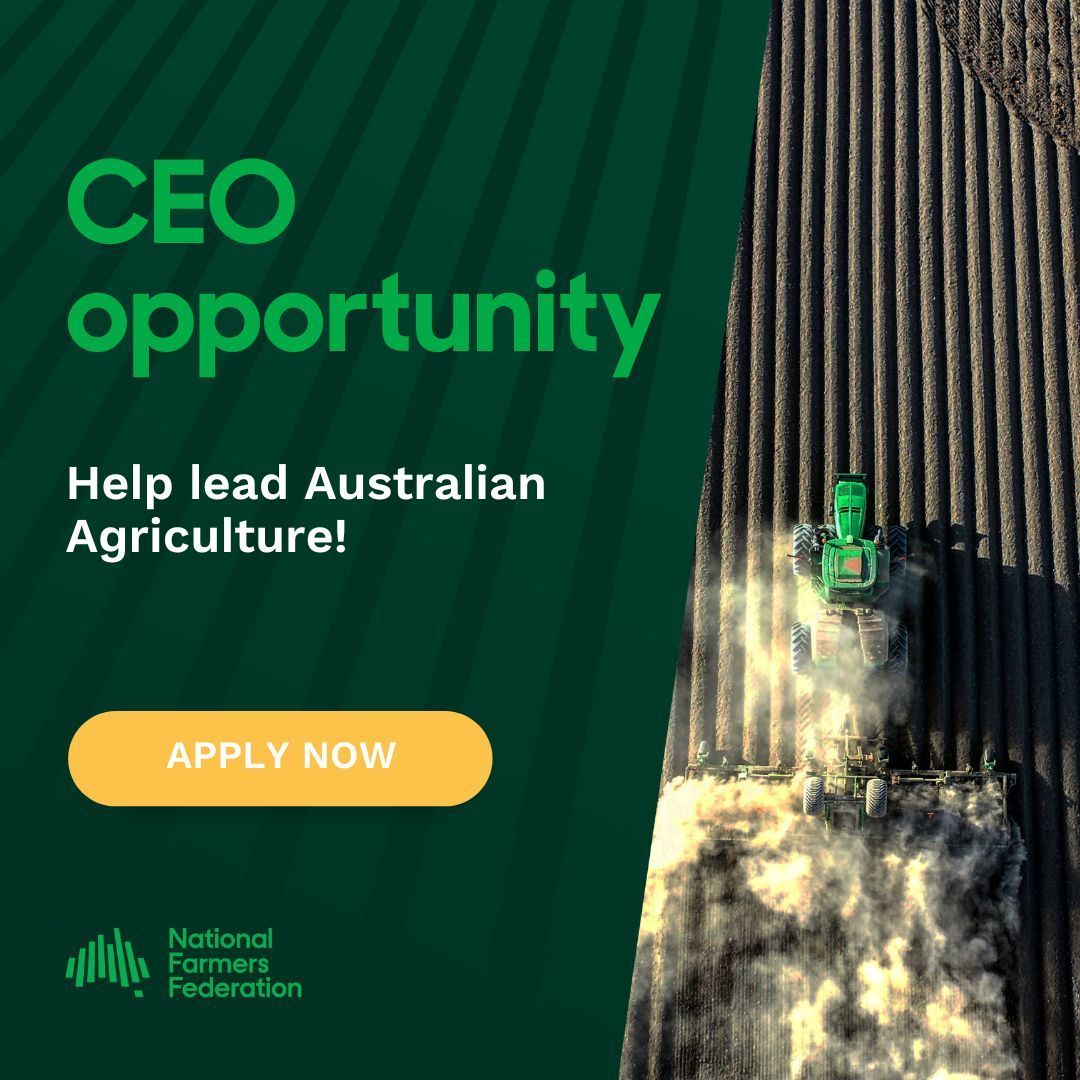 We are seeking a CEO to lead the NFF &amp; champion Aussie agriculture! Based in Canberra, you’ll drive policy, engage stakeholders, &amp; amplify the voice of Australian farmers. If you're a proven leader with advocacy skills &amp; a passion for ag, apply now! 

➡️ : bit.ly/3CxqN2w