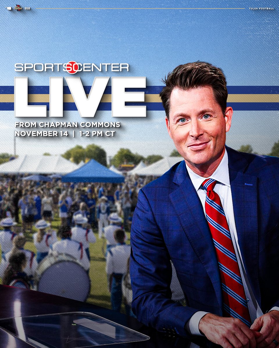 Tulsa Football (@tulsafootball) on Twitter photo .<a href="/SportsCenter/">SportsCenter</a> is coming to the 918‼️
<a href="/MattBarrie/">Matt Barrie</a> & crew will be live from Chapman Commons this Thursday at 1 pm! Make sure to be there and be loud 🗣️
#ReignCane .<a href="/SportsCenter/">SportsCenter</a> is coming to the 918‼️
<a href="/MattBarrie/">Matt Barrie</a> & crew will be live from Chapman Commons this Thursday at 1 pm! Make sure to be there and be loud 🗣️
#ReignCane
