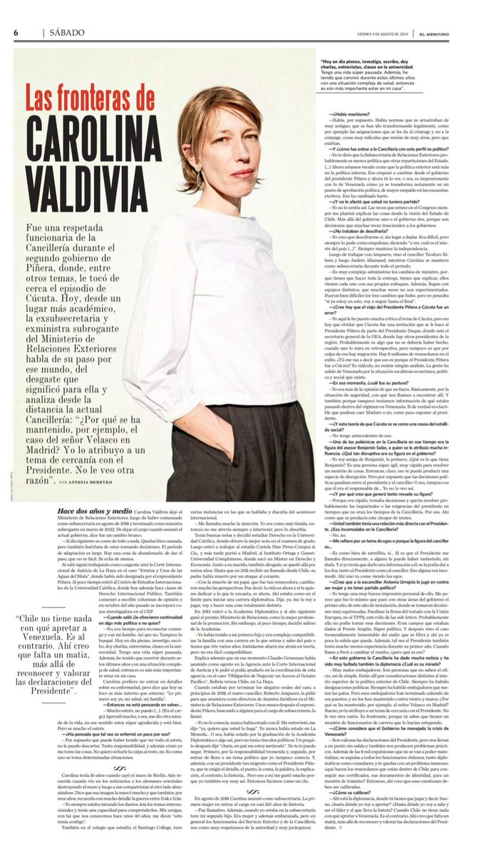 En agosto, Carolina Valdivia, quien acaba de fallecer, concedió esta entrevista a Revista Sábado, donde abordó su paso por la Cancillería y el desgaste que significó para ella.