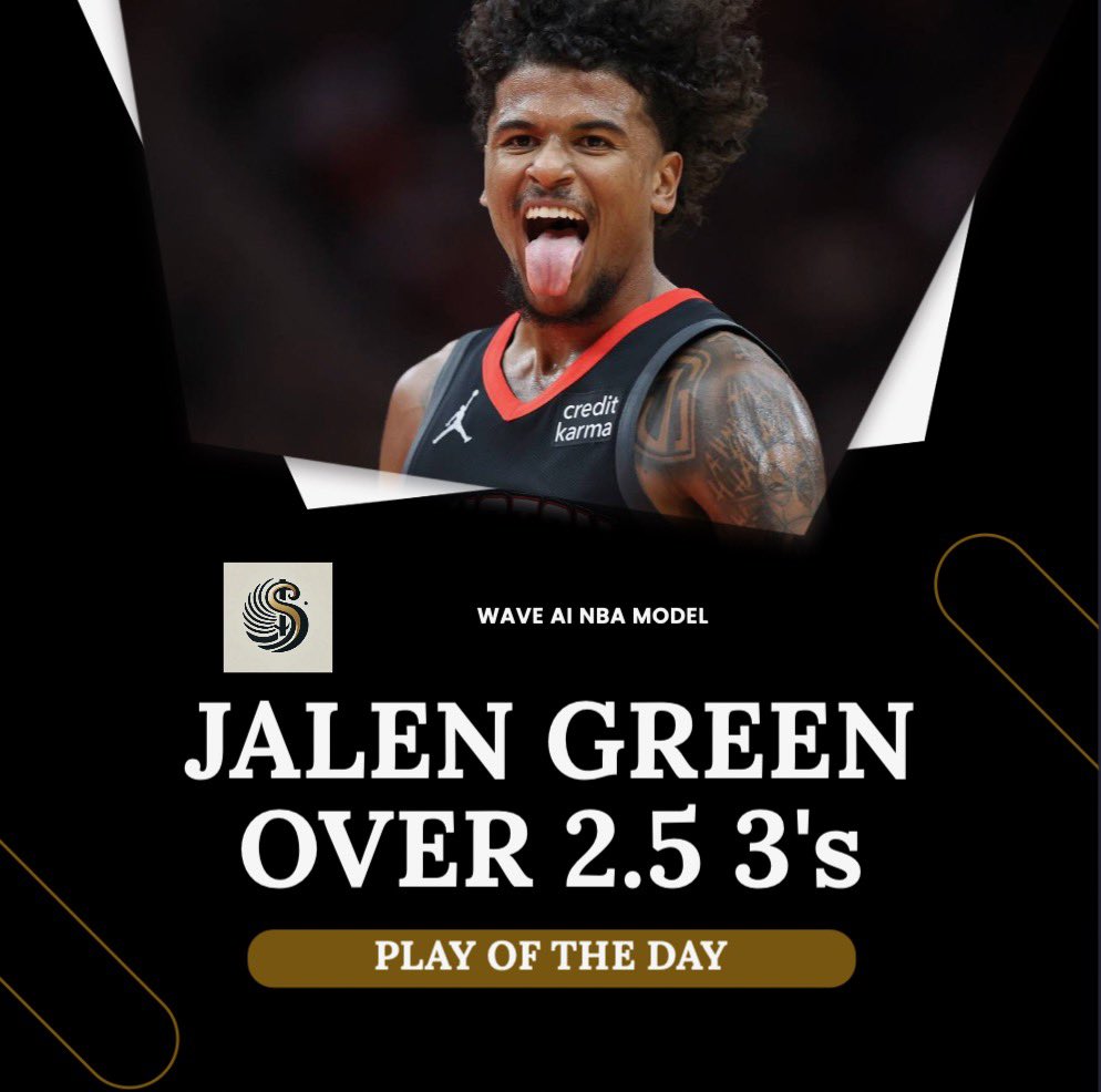 rtwlocks's tweet photo. Rebrand on IG 👀🔥

Yesterday: Kyle Lowry ✅

POTD: Jalen Green Over 2.5 3’s

Check us out on IG @ WaveAILocks for explanation 🌊

#SportCoin https://t.co/cOfbLFd0K6