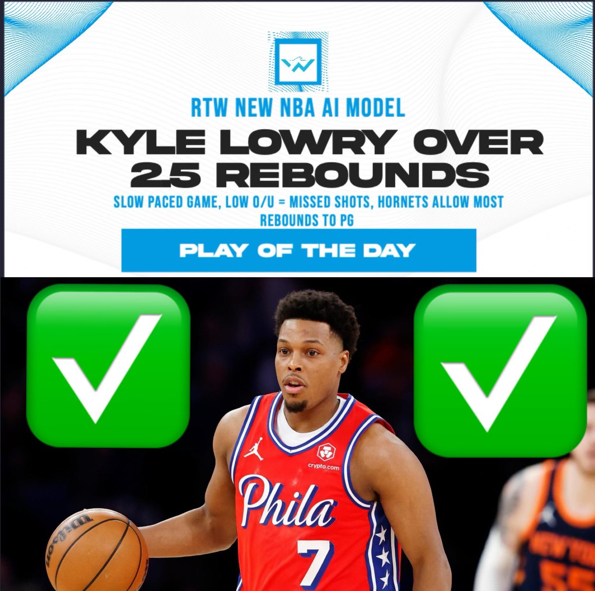 Rebrand on IG 👀🔥

Yesterday: Kyle Lowry ✅

POTD: Jalen Green Over 2.5 3’s

Check us out on IG @ WaveAILocks for explanation 🌊

#SportCoin