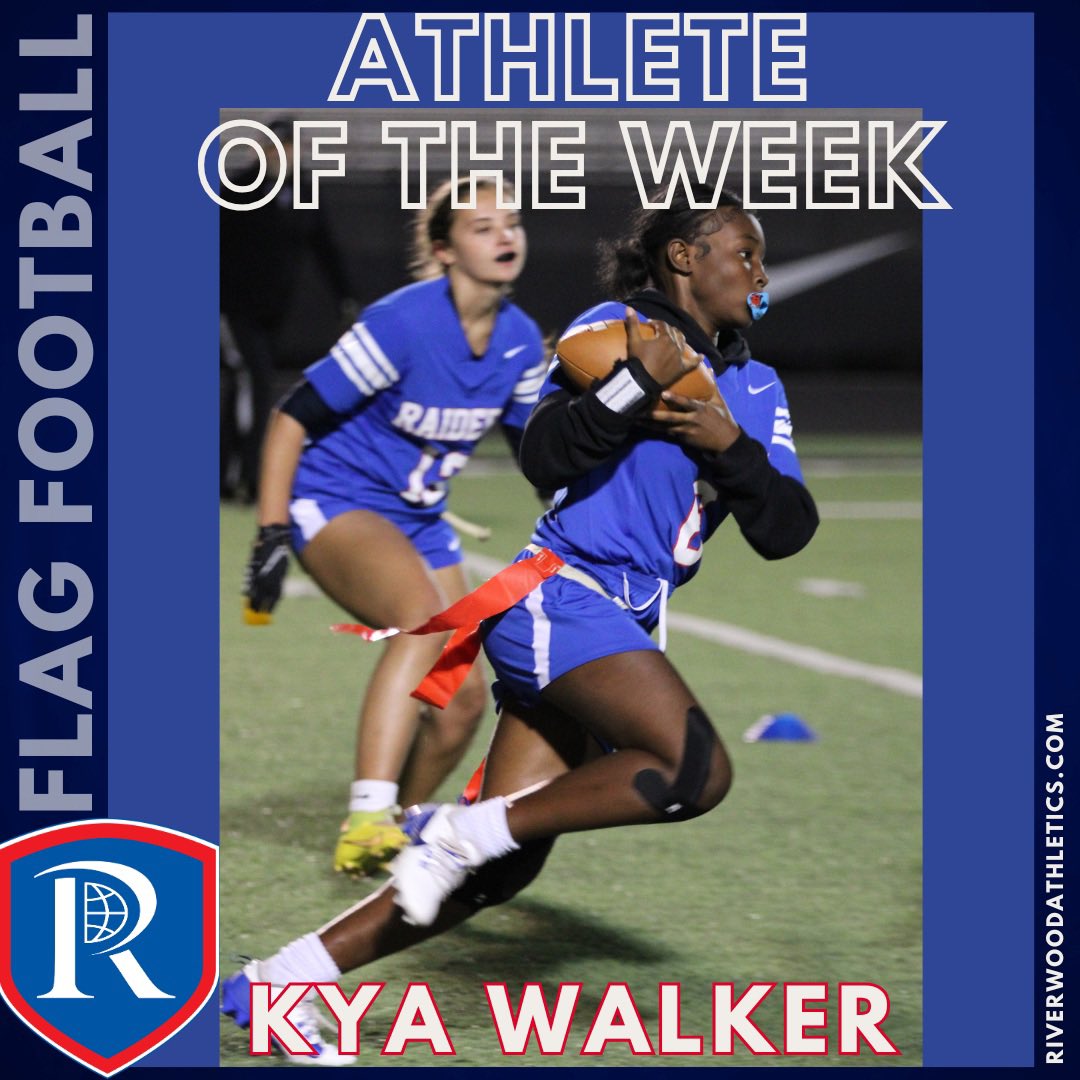 RICSAthletics's tweet photo. Congratulations to our Athlete of the Week!

Freshman Kya Walker scored her first Varsity @RicsFlagFB Football TD against Lassiter last week and followed it up with a two-TD day at the McEachern Tournament on Saturday. Read more here: https://t.co/03I48Aith3 https://t.co/zfBYN8UVaA