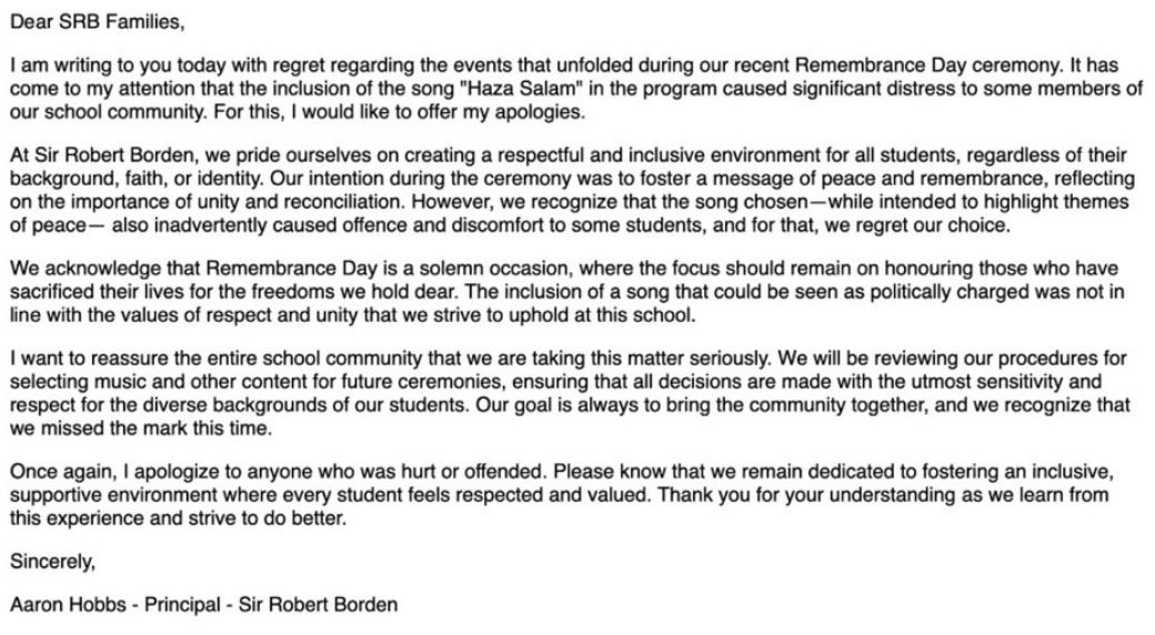We are concerned <a href="/OCDSB/">OCDSB</a> <a href="/SRB_news/">Sir Robert Borden HS</a> seems to be apologizing for the existence of an "Arabic song" after <a href="/MacLeodLisa/">Lisa MacLeod</a> claimed it "distressed all the Jewish students".

This is the song: youtube.com/watch?v=fjuPI6…

If the existence of Arabs causes distress, that's called racism.

#onted