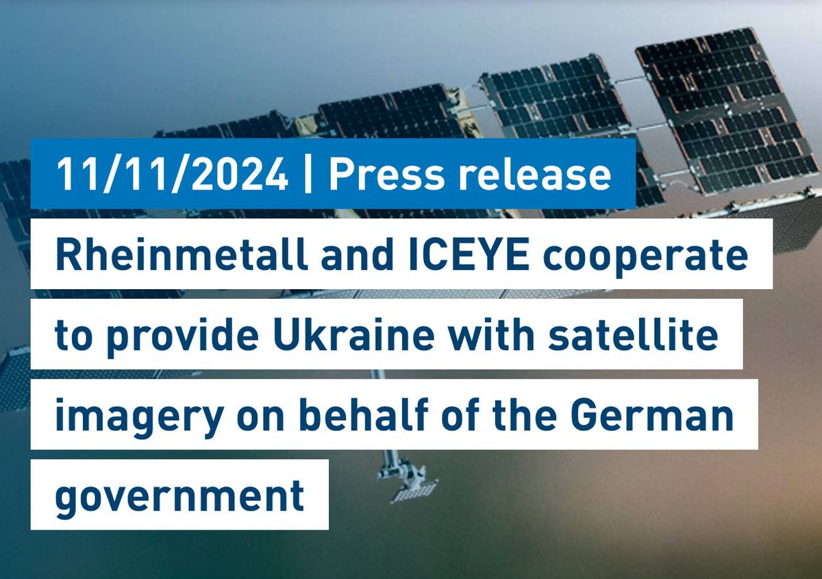 kvistp's tweet photo. Rheinmetall announces that it will begin providing satellite images to Ukraine in cooperation with the company ICEYE. https://t.co/7o2SjlyKWc