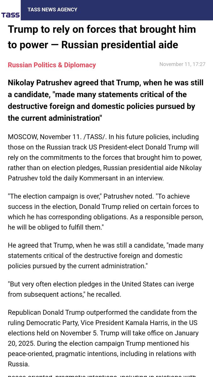 PawlowskiMario's tweet image. 🚨BREAKING: 

Well, well, well, what we’ve got here?

Putin’s top spy, Nikolay Patrushev, admits Russia helped Trump win the Presidency—now hinting that it’s time for Trump to pay up.