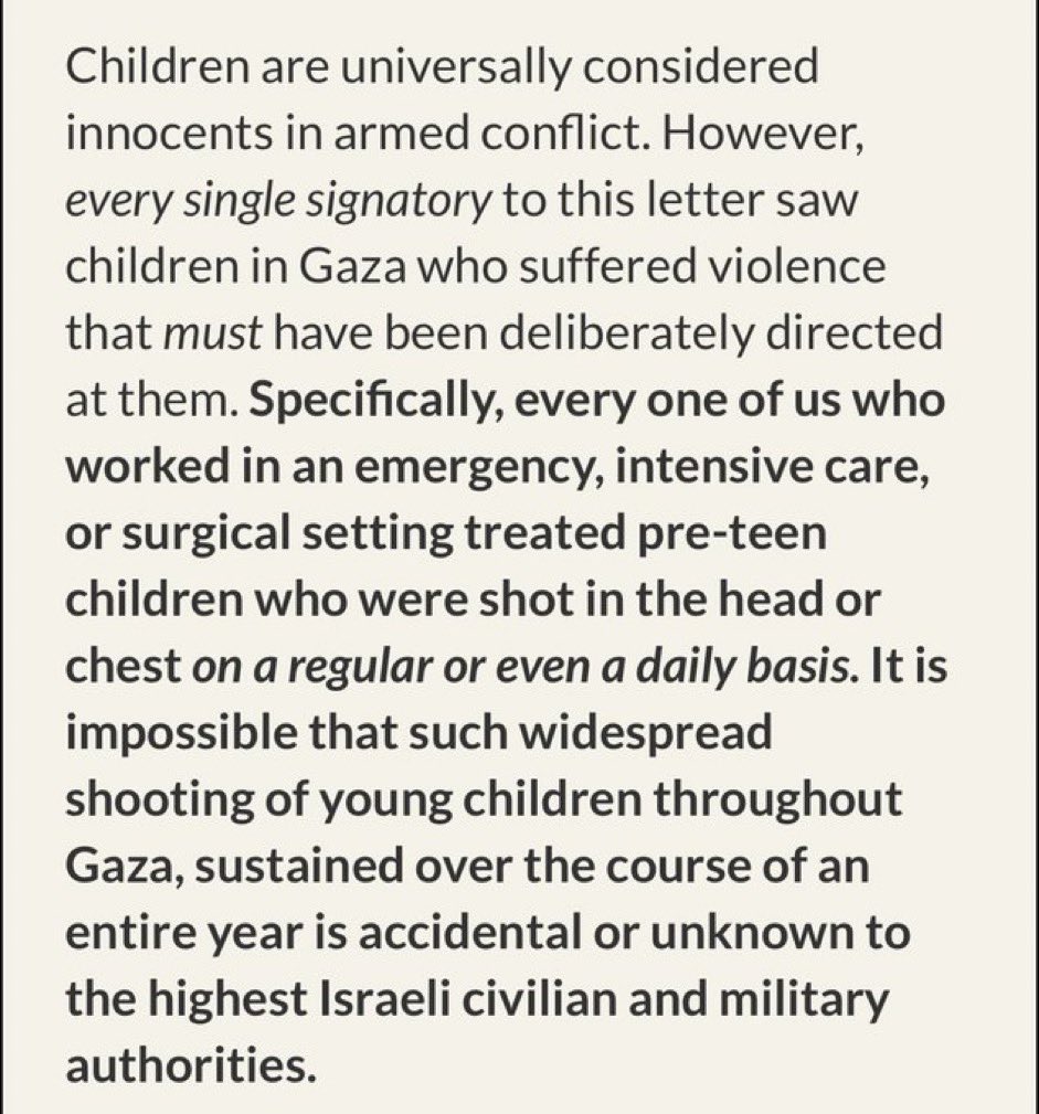 Doctors from across the world have signed a letter stating they saw Israel shoot children “On a regular or even daily basis”

“Impossible to be accidental” 

Why is the media ignoring this?