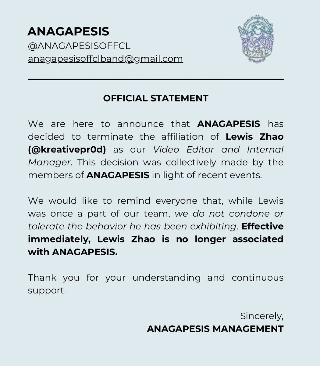 ͏͏     
 
͏͏͏͏͏     

͏͏     
 
͏͏͏͏͏     
                  
                RE: STATEMENT⠀IN⠀REGARDS 
                OF LEWIS ZHAO'S AFFILIATION 

͏͏͏͏͏     
 
͏͏͏͏͏
 
͏͏͏͏͏     
 
͏͏͏͏͏