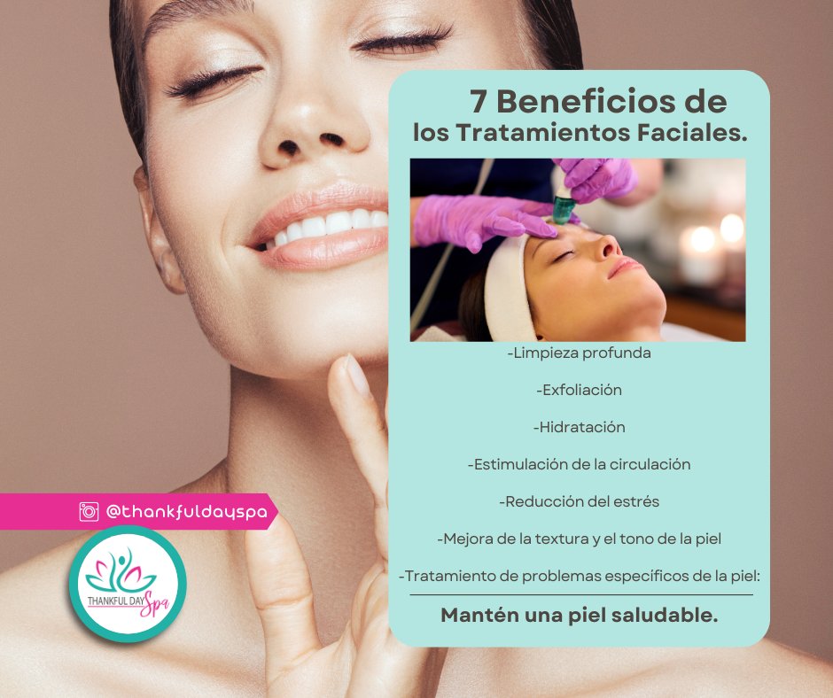 ThankfulDaySpa's tweet photo. Discover 7 benefits of facial treatments! ✨ From smoother skin to a radiant glow, facial treatments are the key to unlocking your best skin. Ready to experience it for yourself? Book your session today and glow like never before! https://t.co/quLBxa1z3e