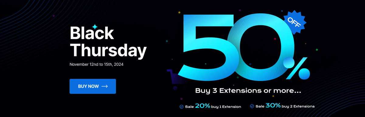 magezonvn's tweet image. 💥Black Friday Sale: Up to 50% OFF💥

⚡️ 20% off 1 extension 
⚡️ 30% off 2 extensions 
⚡️ 50% off 3 and more

⏰ Time: Nov 12 - 15 (GMT +7)
🛒 Purchase now: magezon.com/magento-2-exte…

#magezon #magento2 #Magento2Extensions #blackfriday2024 #blackfridaysales
