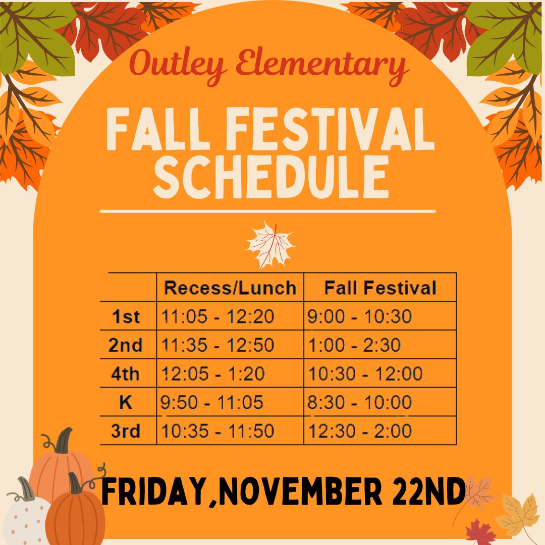 Mark your calendars - Outley's Fall Festival is next Friday, November 22nd! 💜💛🍁