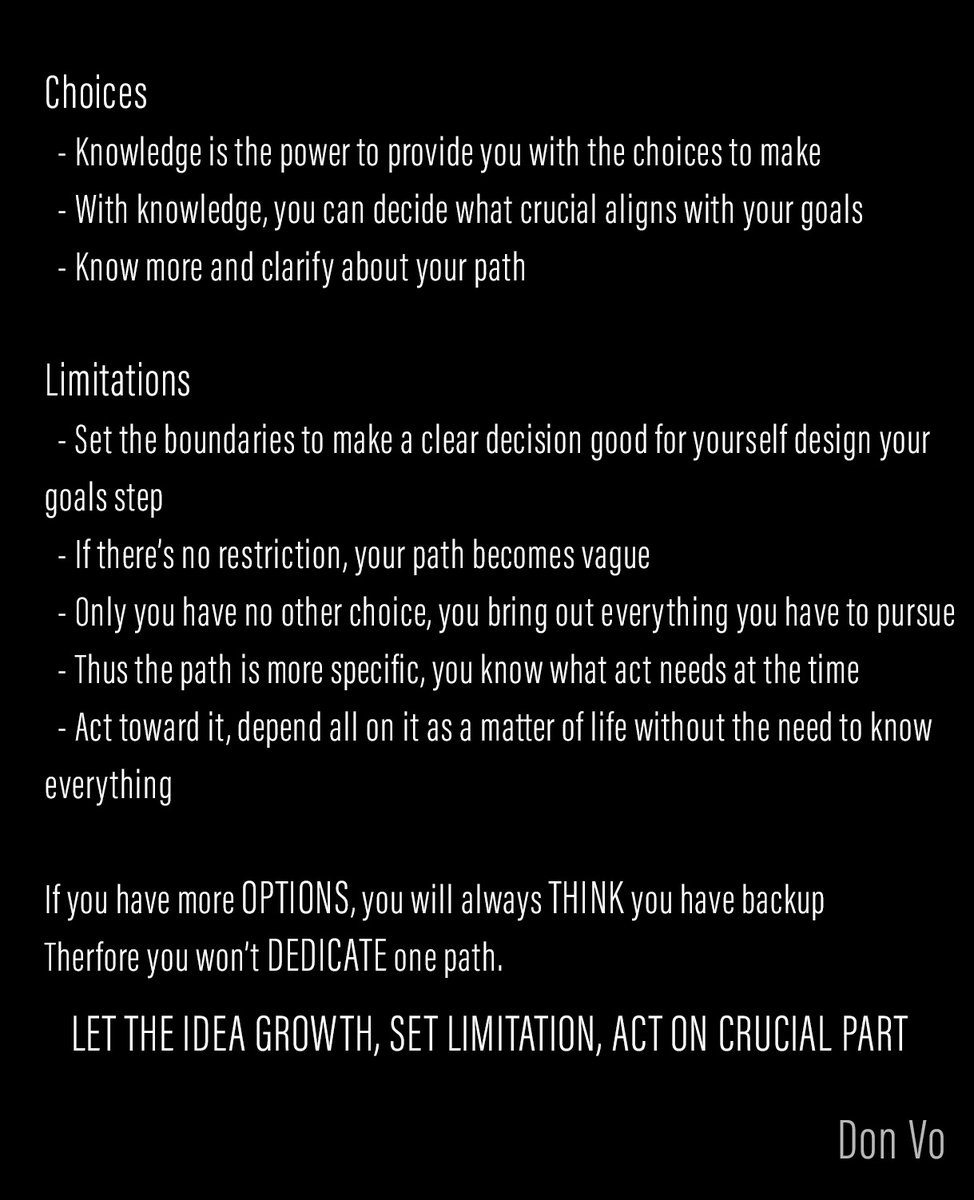 DonVo_T's tweet photo. We all know the depth of information makes it impactful
But if we don't restrict the flow
We end up a slave seeking the end of everything
Therefore we become nothing
Set your boundaries so you know when is enough for other's space to grow https://t.co/Kw7VM7RRsZ