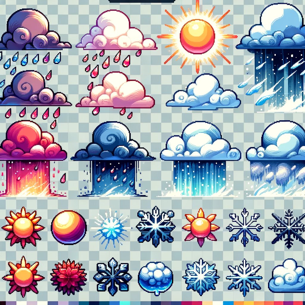 itchson's tweet image. ITCHSONS DAILY 2D PIXEL AI GENERATED ASSET PACKS FOR INSPIRATION 🎮 Stormy Skies: Free Pixel Weather Asset Pack! 🌩️🎨"  
#PixelArt #GameDevAssets #WeatherEffects #IndieGames