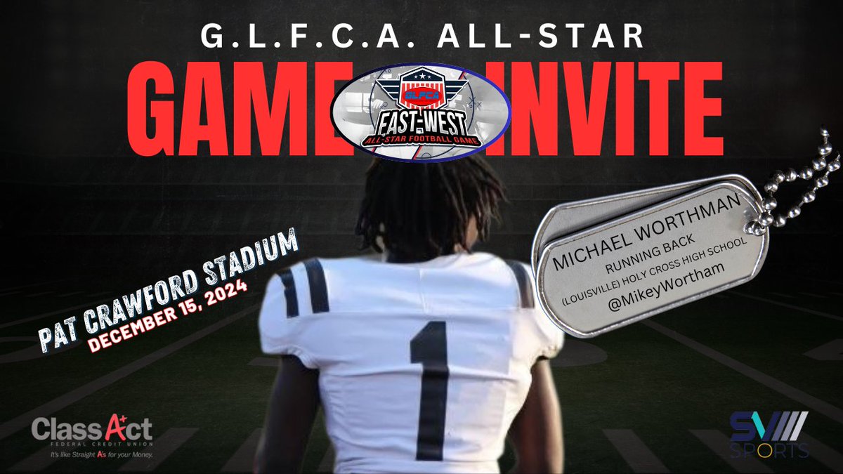 🚨<a href="/GLFCA1/">GLFCA</a> EAST VS. WEST ALL-STAR FOOTBALL GAME INVITE🚨
DATE: DECEMBER 15, 2024
LOCATION: <a href="/Ballard_Bruins/">Ballard Bruin Athletics</a> (LOUISVILLE, KY)
allevents.by/bltsnetwork

☆Congrats to RB <a href="/MikeyWortham/">Michael Wortham</a> of <a href="/HCougs_Football/">Holy Cross Football</a> on his OFFICIAL INVITE to the 2024 GLFCA East vs. West All-Star Football Game☆