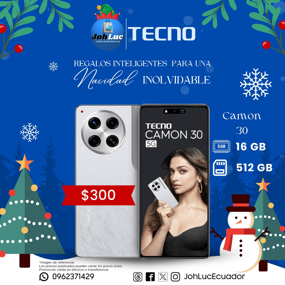 JohLucEcuador's tweet photo. 🎁 ¡Regalos inteligentes para una NAVIDAD Inolvidable! 🎄
Descubre el nuevo teléfono Tecno, diseñado para ofrecer una experiencia única con su cámara de alta resolución, batería de larga duración y diseño elegante.🎅📱

#JohLuc #Tecno #Navidad #Ecuador https://t.co/G9ARpdY816