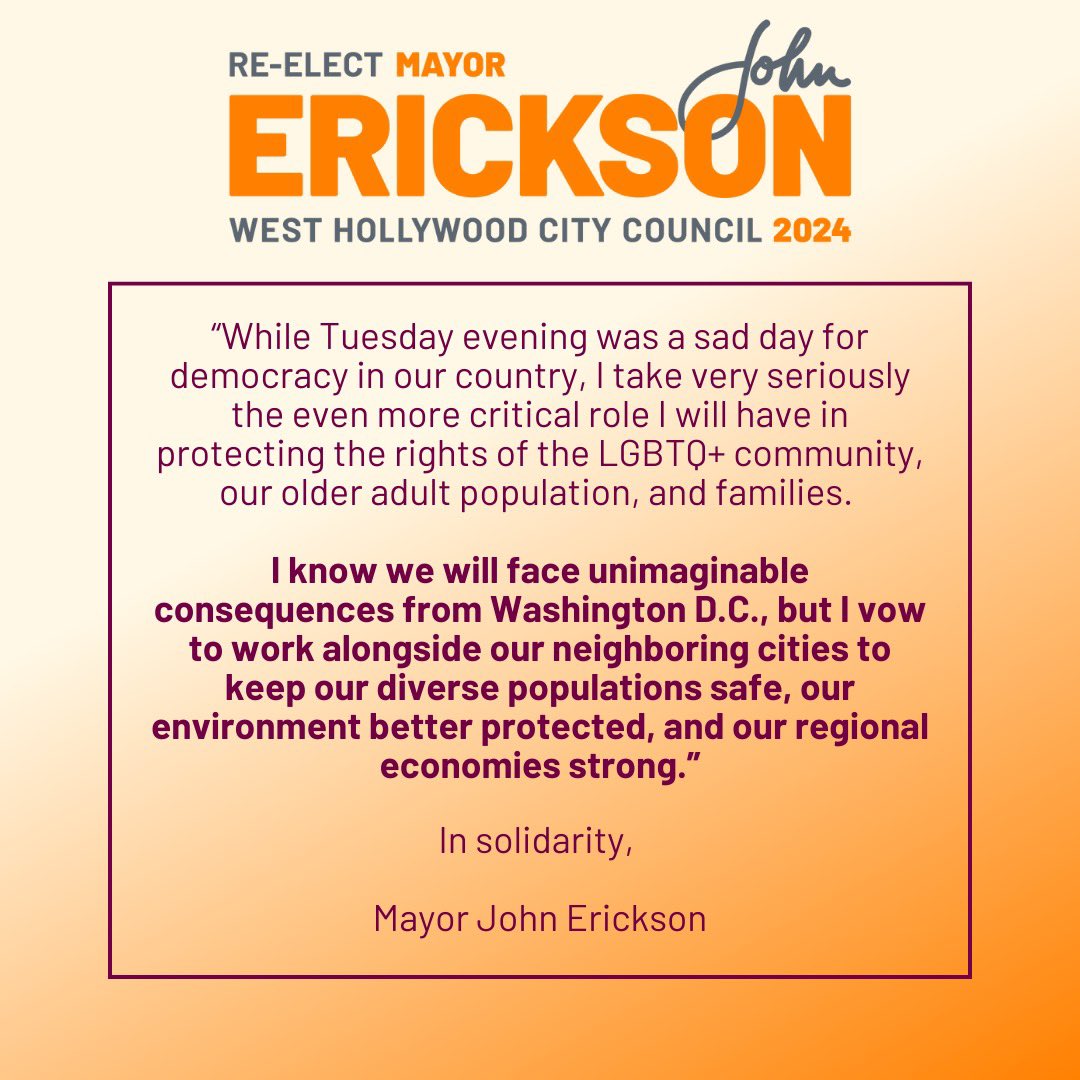 Thank you, #WeHo! It’s a honor and the privilege of a lifetime to be re-elected to the West Hollywood City Council and to continue to serve a city that I love.