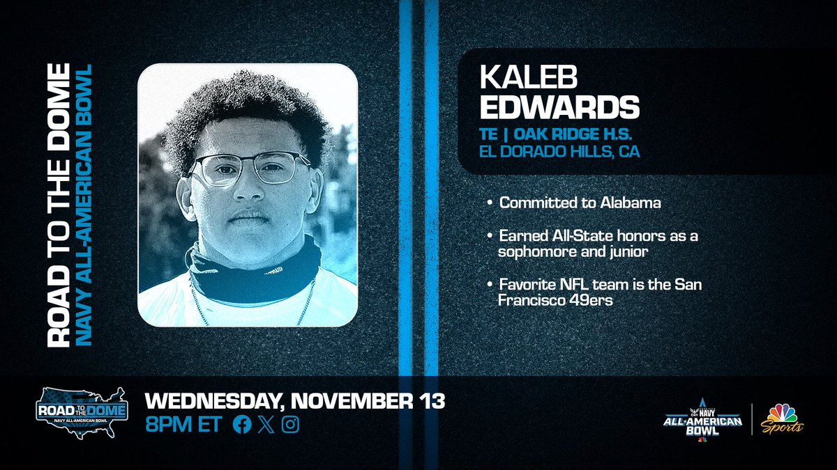 Tight end Kaleb Edwards (<a href="/kalebredwards/">Kaleb Edwards</a>) will be honored as a 2025 Navy All-American on November 13 at 8 pm ET.

#RollTide

#NavyAAB 🇺🇸 <a href="/AmericasNavy/">America's Navy</a>