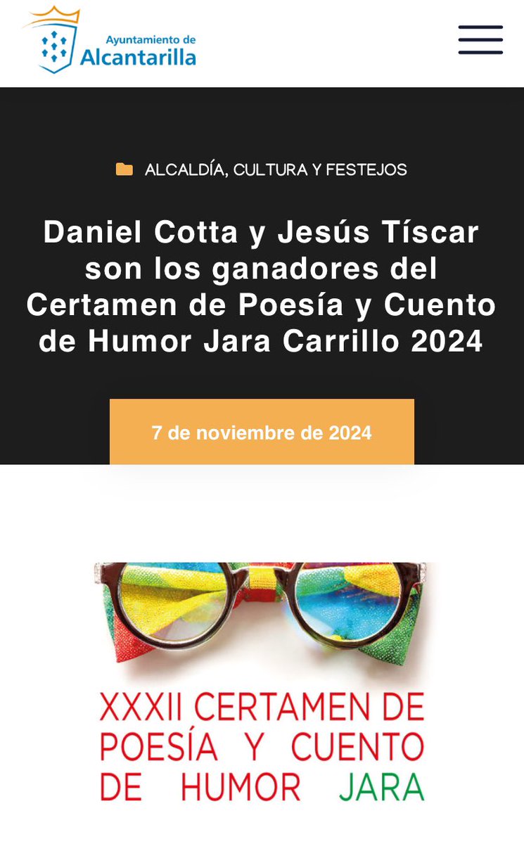 Veintiún años después <a href="/DanielCotta7/">Daniel Cotta</a> vuelve a ganar este prestigioso y original Certamen de Humor Jara Carrillo de <a href="/AytAlcantarilla/">Ayuntamiento de Alcantarilla</a> 
¡Enhorabuena! 👏🏼👏🏼👏🏼