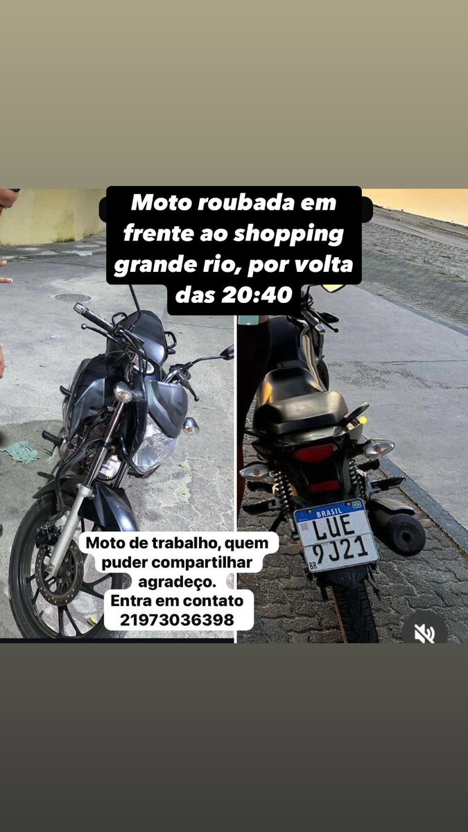 🚨🚨🚨🚨🚨🚨🚨🚨🚨
Moto furtada em frente ao shopping grande rio, quem puder compartilhar agradeço.