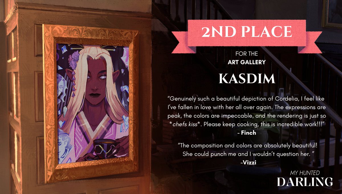 official_avia's tweet photo. 🥀 Good evening, may we come in?

As night falls on the manor we here at Team AVIA have made a few adjustments to the decor and are proud to announce the winners of our art competition! 

Thank you to all submissions for participating in this event!

[ #MyHuntedDarling ] https://t.co/J89ZMBTyEi